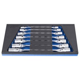 Kettős csuklós dugókulcs-készlet, SOS tálcában