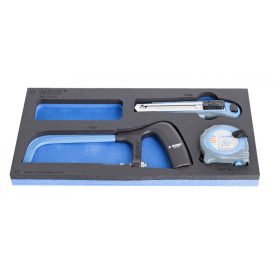   Dekorkés-, fűrész- és mérőszalag-készlet, SOS tálcában